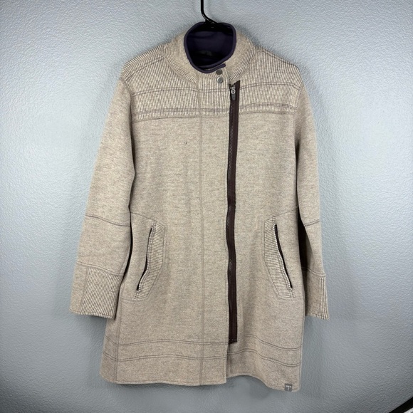 Title Nine - Oatmeal Asymmetrical Zip Mock Turtleneck Long Coat - Picture 1 of 15